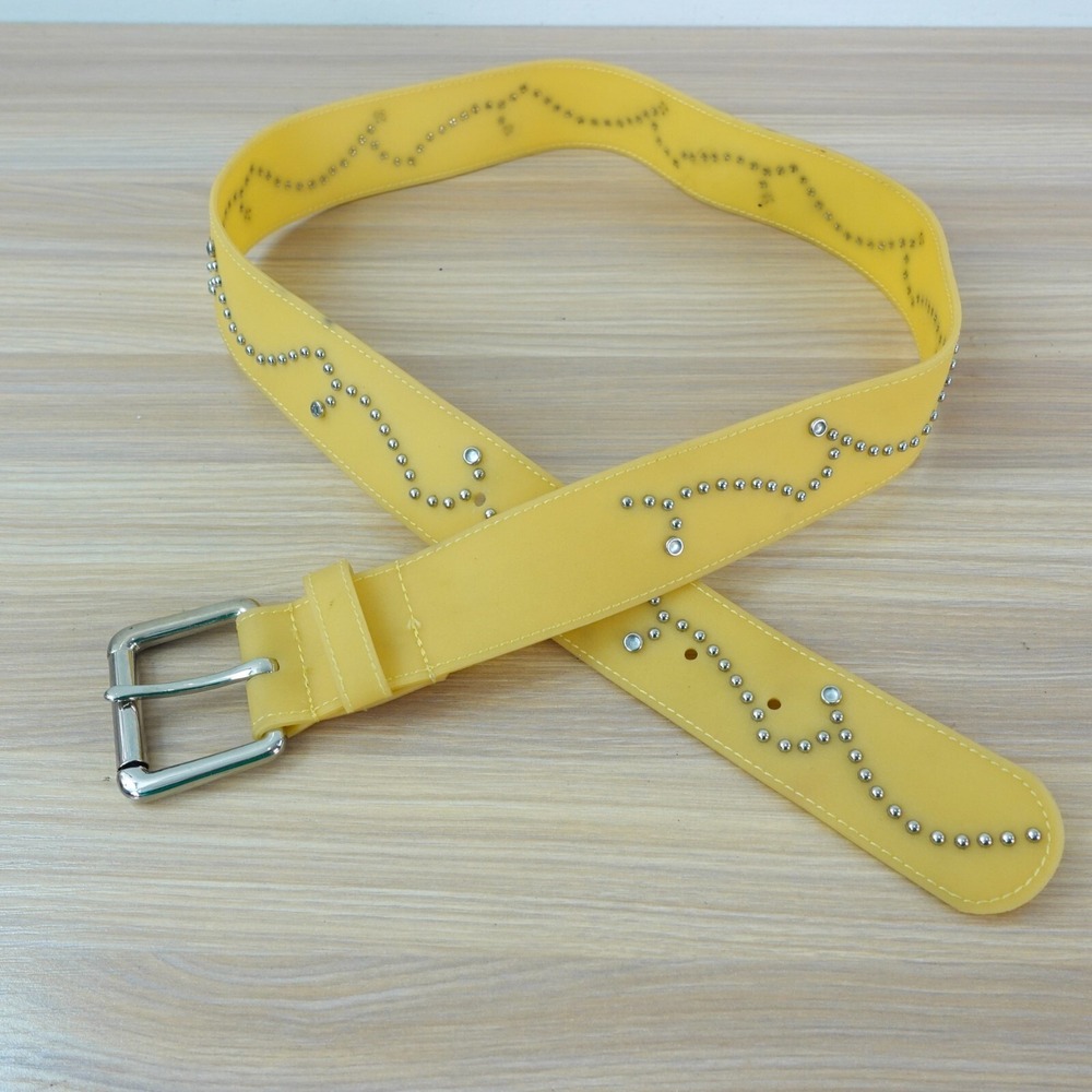 Vintage Rubber Belt M Women Yellow Stud Punk Silver Buckle Studded Jelly JAPAN‎
